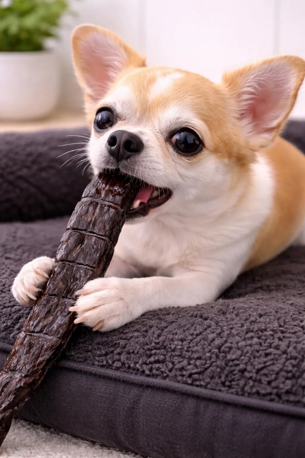 A & A's Chihuahua enjoying a Farm to Paw beef liver treat